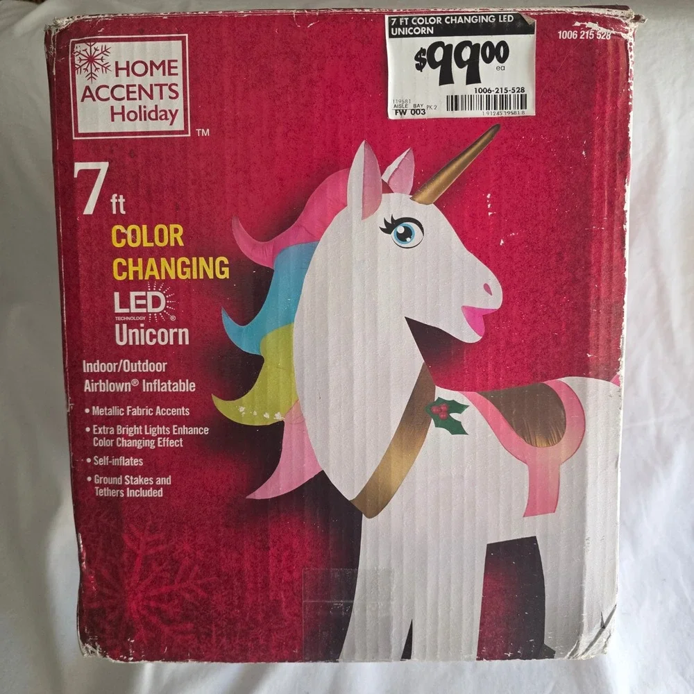 Home Accents Holiday 7ft Color Changing LED Unicorn Airblown Inflatable Tested